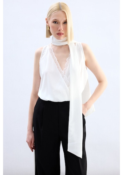 Sateen Dantel Detaylı Bodysuit Bluz - Ekru-136766 Ekru Sateen Dantel Detaylı Bodysuit Bluz - Ekru-136766 Ekru