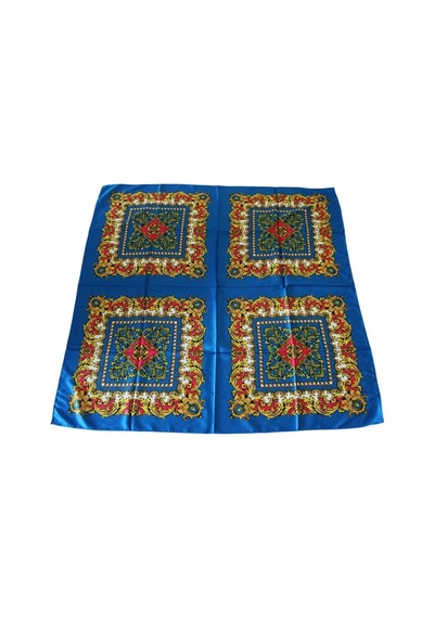 Tikitonki Kare Kesim Etnik Desenli Saten Mavi Eşarp - 90x90 Mavi Mavi