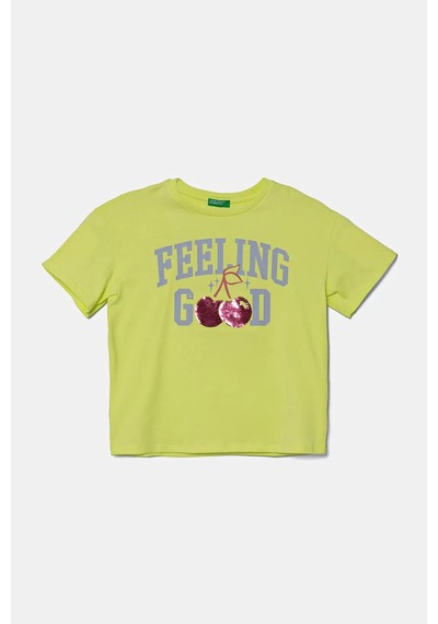 United Colors Of Benetton Benetton Kız Çocuk Önü Payet İşlemeli Baskılı T-shirt Sarıı