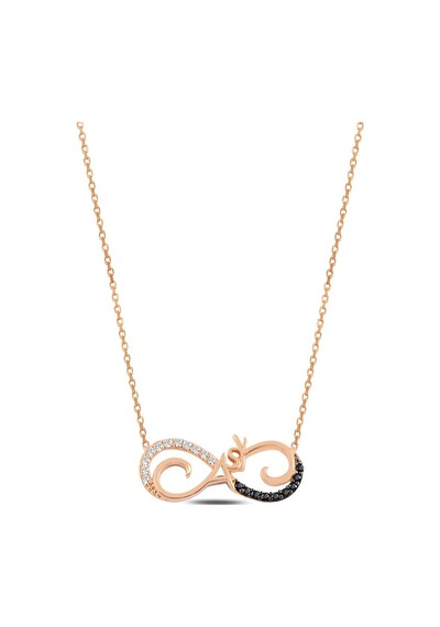 Zirkon Taşlı Rose Aşk Yazılı Model 1 Sonsuzluk Kadın Gümüş Kolye (484545661)