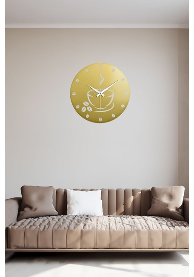 Coffe Model Metal Lazer Kesim Akar Sessiz Mekanizmalı Duvar Saati 40 40 Cm -m007 Gold