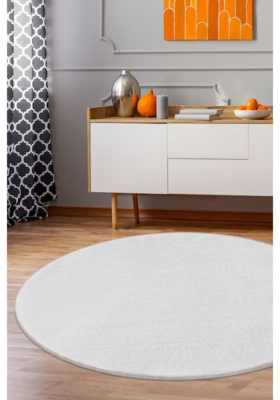 Dijidekor Peluş Halı Beyaz Cool Yıkanabilir Yuvarlak Kesme Po...