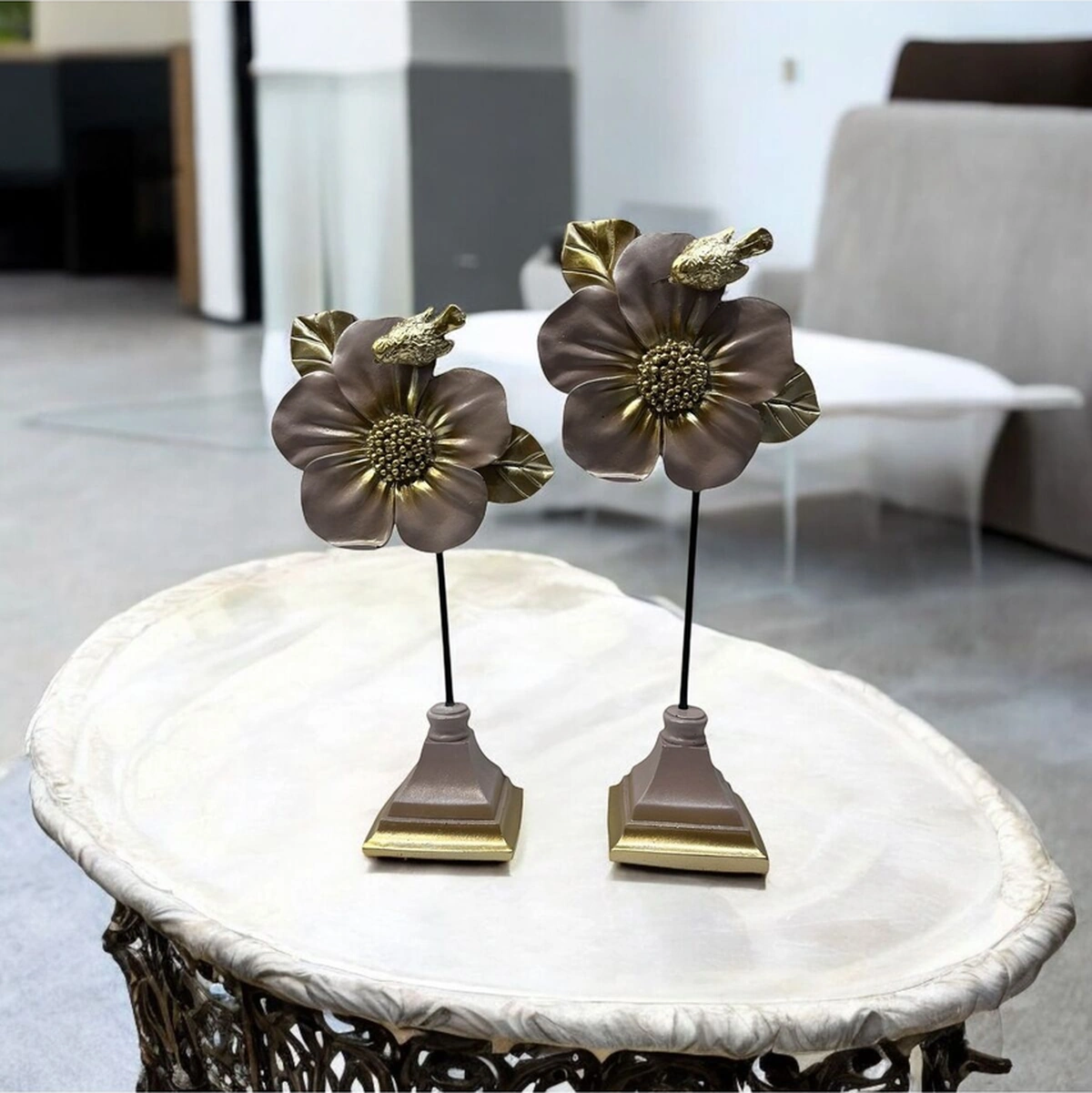 Dekoratif Polyester İkili Çiçek Aksesuar Vizon Gold Eskitme