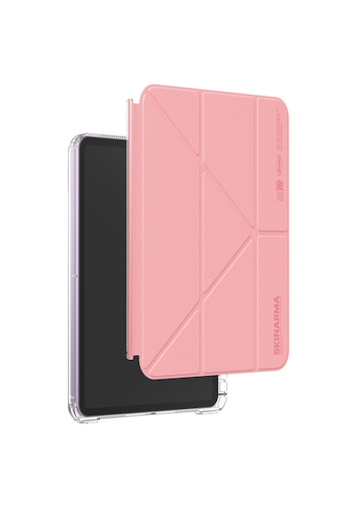 Apple Uyumlu iPad  Air 11 2024 Kılıf Skinarma Kalemlikli Arkası Şeffaf Standlı Magnetik Zeta Kılıf Pembe Kapaklı Kılıf