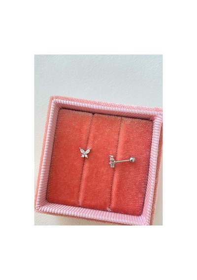 Silver Rengi Cerrahi Çelik Silver Kelebek Tragus Kıkırdak Piercing 6mm Silver