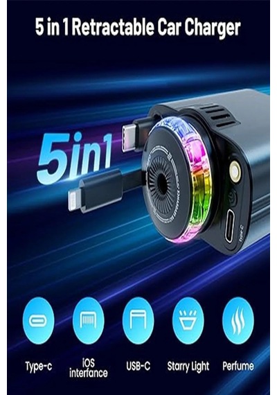 Magicool Led Işık Aydınlatmalı 45w Hava Nemlendirici 5 1 Arada Şarj Cihazı Araç İçi Çakmaklık Şarj Aleti
