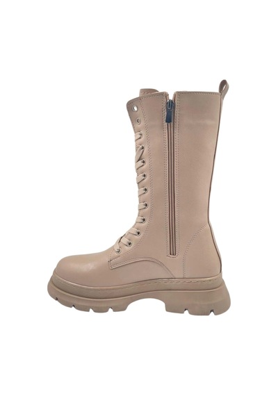 Melen Shoes Panache Suni Bej Kadın Bağcıklı Ve Fermuarlı Çizme Bej