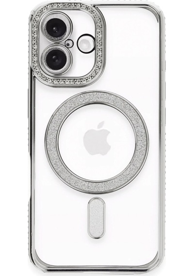 Newface - 609 - Apple iPhone Uyumlu 16 Plus Kılıf Joke Simli Magneticsafe Kılıf - Csmo-tex - - Gümüş