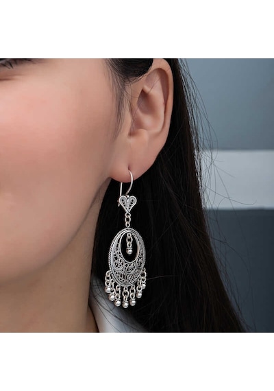 Gümüş Çember Telkari Sallantılı Kadın Küpe Çok Renkli 47109218