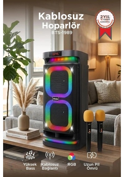 Premium Torima Bluetooth Hoparlör Karaoke Bts1989 Siyah Ses Ürünü Işıklı Cihaz Müzik Aleti