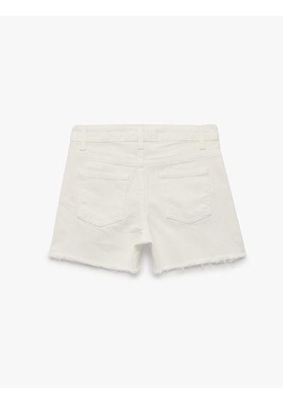 Koton Cepli Pamuklu Kesik Paça Basic Denim Şort Ekru 6skg40128ad