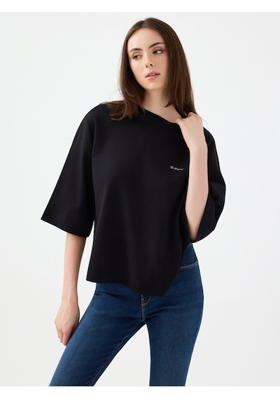 Loose Long Crop Kadın Tshirt K.kol Siyah
