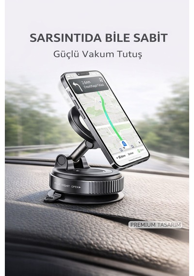 Araç Telefon Tutucu Manyetik Vakumlu Güçlü Tutuş 360 Döner Tek Elle Kullanım Torpido Uyumlu SİYAH,GRİ