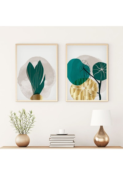 Huhuli Ahşap Çerçeveli Modern Tablo Seti Huhu68