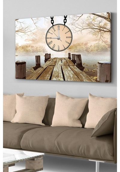 Deniz Kenarı Saatli Kanvas - Canvas Tablo, 100 X 65, Saat-kvs-009