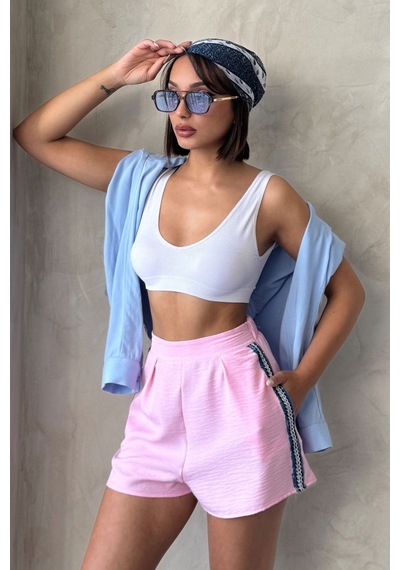 Verymoda Kot Detaylı Şort D2847 Pembe