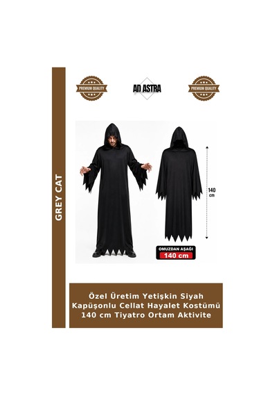 Özel Üretim Yetişkin Siyah Kapüşonlu Cellat Hayalet Kostümü 140 Cm Tiyatro Ortam Aktivite