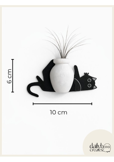 Kedi Bıyığı Toplayıcı Magnet-vazolu Buzdolabı Süs-2 Renkli Yatan Kedi Bıyığı Biriktirme Magnet Siyah
