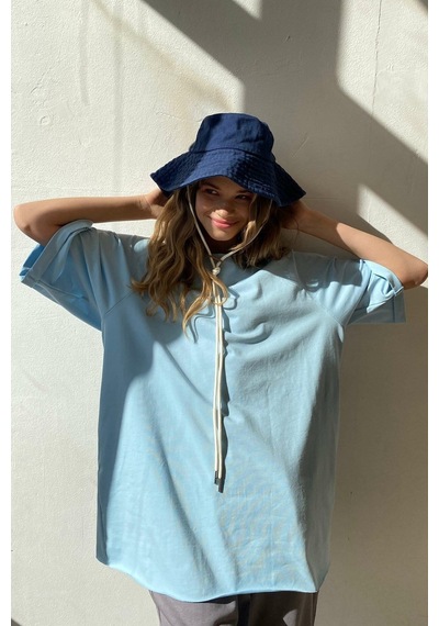 Madmext Mavi Oversize Basic Kadın Tişört-mavi Mavi