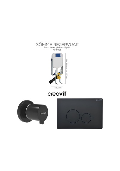 Creavit Free Kanalsız Kömür Karası Asma Klozet Set Fe322, Creavit Kömür Karası Terra Gömme Rezervuar Seti Siyah