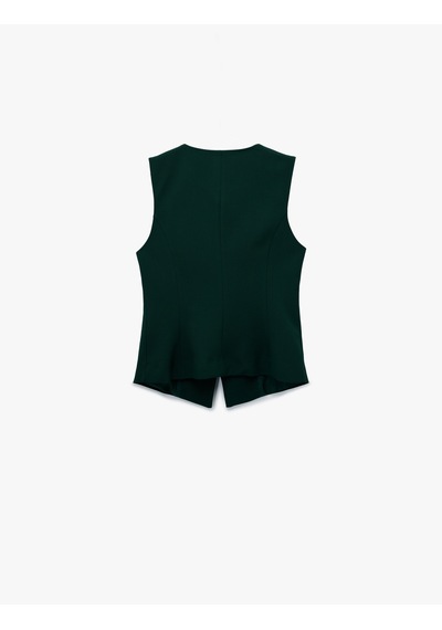 Koton Bisiklet Yaka Düğmeli Blazer Yelek Yeşil 6wak20040pw Yeşil