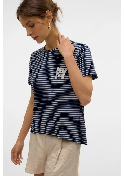 Vero Moda Kadın Vmsımone Kısa Kollu Pamuk T-shirt 10328170 Lacivert Lacivert