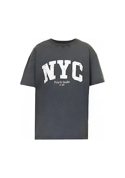 %100 Pamuk Ön Baskılı Kadın T-shirt -90 Antrasit