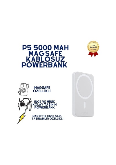 P5 5000 Mah Magsafe Kablosuz Powerbank Manyetik Hızlı Şarj Taşınabilir Şarj Cihazı-1632 Diğer