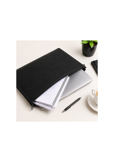Zipcase 36x26 Cm Kalın Suni Deri Çift Dikişli Fermuarlı Laptop Ve Evrak Çantası Siyah Siyah