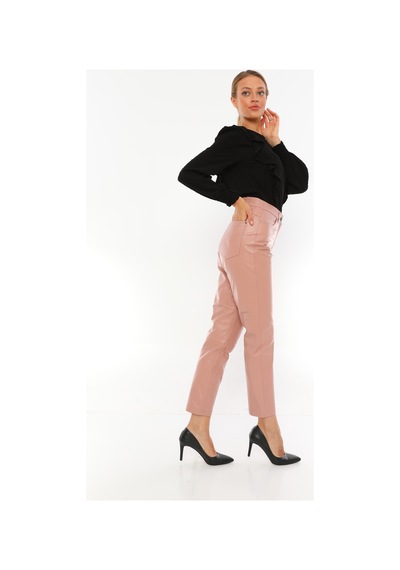 Dericeketim Kadın Pudra Gerçek Deri Kot Model Deri Pantolon Pembe