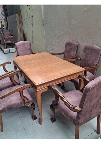 Masa Sandalye Berjer 90627 Bengi Klasik Model Kayın Aslan Ayak Açılır Masa 6 Ad Kahverengi Masa Sandalye Berjer 90627 Bengi Klasik Model Kayın Aslan Ayak Açılır Masa 6 Ad Kahverengi