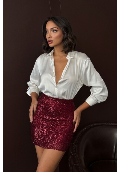 Verymoda Payetli Mini Etek - Şık Gece Ve Parti Modası F1980 Bordo