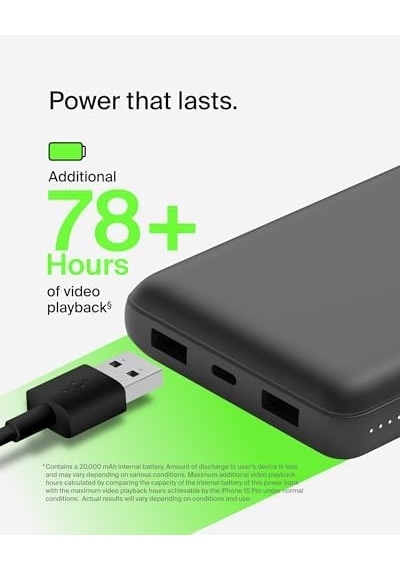 Usb C Taşınabilir Powerbank 20000 Mah, Usb Tip C Giriş Çıkış Bağlantı Noktalı 20k Güç Bankası İçin Usb C - A Kablosu Dahil 2 Usb A Bağlantı Noktası, Siyah Diğer