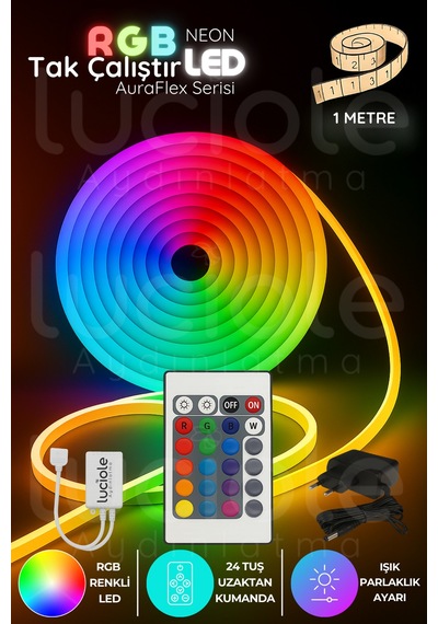 1 Metre Rgb Neon Şerit Işık Auraflex Serisi Esnek Yapılı Kumandalı Tak-çalıştır Led Aydınlatma