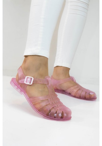 Sermoda Yumuşak Plastik Deniz Ayakkabısı Kadın Sandalet Şeffaf Sim Pembe