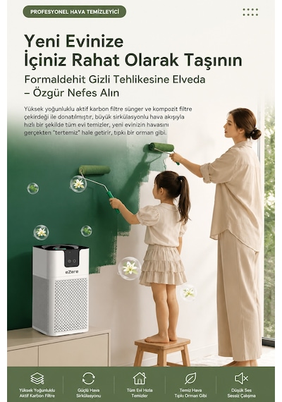 Ezere Pureair Akıllı Hava Temizleyici Hepa Filtreli Negatif İyon Hava Arıtıcı Beyaz