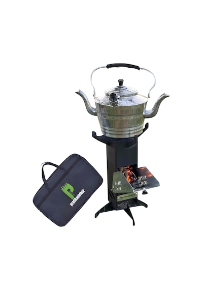 Roket Soba, Rocket Stove, Kamp Ocağı, Odunlu Kamp Sobası Çantalı Siyah