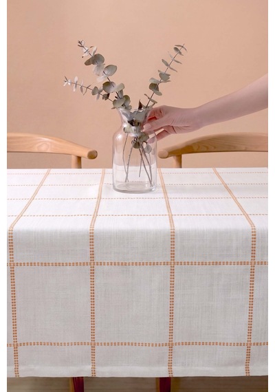 Dolce Turuncu Ekose Keten Masa Örtüsü 160x220 Cm Çok Renkli