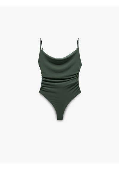 Koton Degaje Yaka Slim Fit Drapeli Askılı Çıtçıtlı Body Haki 5sal30254ık Koton Degaje Yaka Slim Fit Drapeli Askılı Çıtçıtlı Body Haki 5sal30254ık