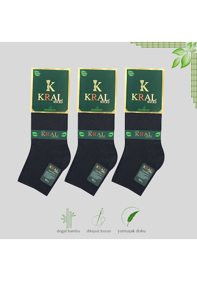 Kral Socks Erkek Bambu Patik Düz Desen 3 Çift Dikişsiz Çorap