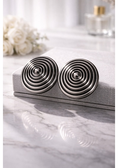 Spiral Desenli Büyük Boy Antrasit Küpe Siyah Metalik Görünümlü, Modern Şık Tasarım Kararmaz Diğer
