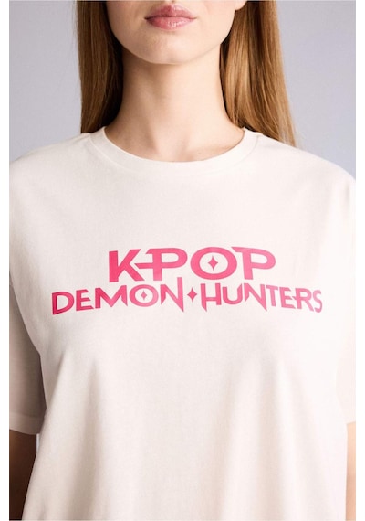 Defacto Kpop - Demon Hunters Oversıze Bisiklet Yaka Baskılı Kısa Kollu Tişört H7153ax26spwt32 Beyaz-wt32