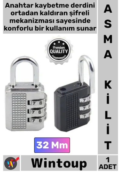 Kilit Güvenli Paslanmaz Çelik Çinko Alaşım Dayanıklı 3 Haneli Kombinasyon Şifreli Asma Kilit 32 Mm Çok Renkli