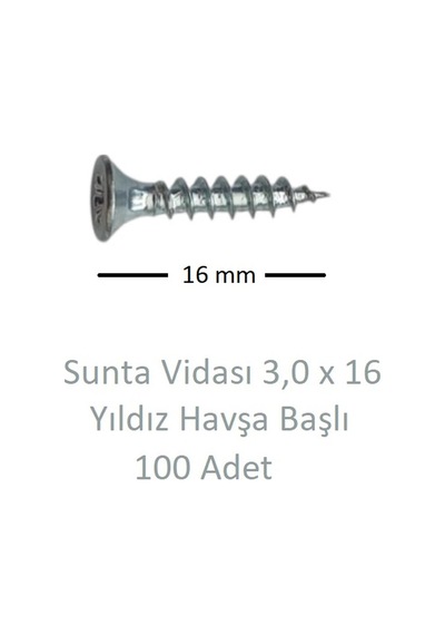 Sunta Vidası, 3,0 X 16 Mm, 100 Adet, Yhb Vida 3 x 16