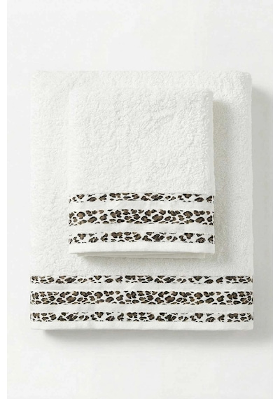 2 Parça Banyo Havlu Seti %100 Pamuk 70x140+50x90 Cm Savana Beyaz Çok Renkli