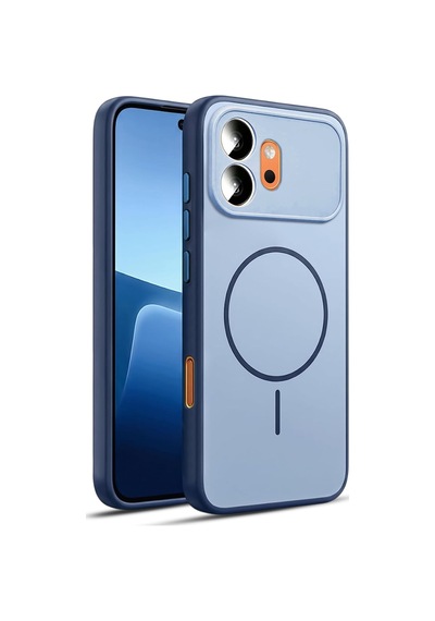Caseonn Honor 600 5g Kılıf Metal Tuşlu Halka Desenli Silikon Kapak Lacivert