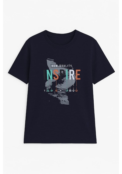 Markapia Man Erkek %100 Pamuk Bisiklet Yaka Yazı Baskılı T-shirt Lacivert Xl