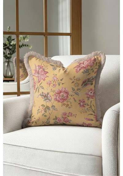 Çiçek Desen Vintage Saçaklı Yastık Kılıfı-romantik Bahar Country Pembe Vizon Püsküllü Kırlent Kılıfı Bordo