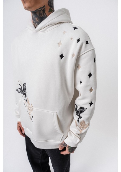 Respire Erkek No Perch Nakışlı Kapüşonlu Oversize Hoodie Ekru