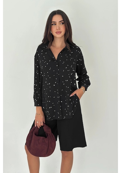 Asprin Fashion Varak Baskılı Gömlek Siyah